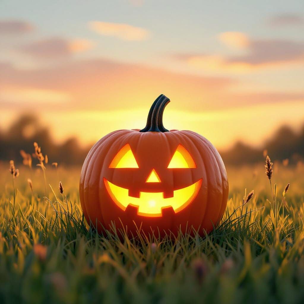 Cheerful Pumpkin in Sunrise Meadow