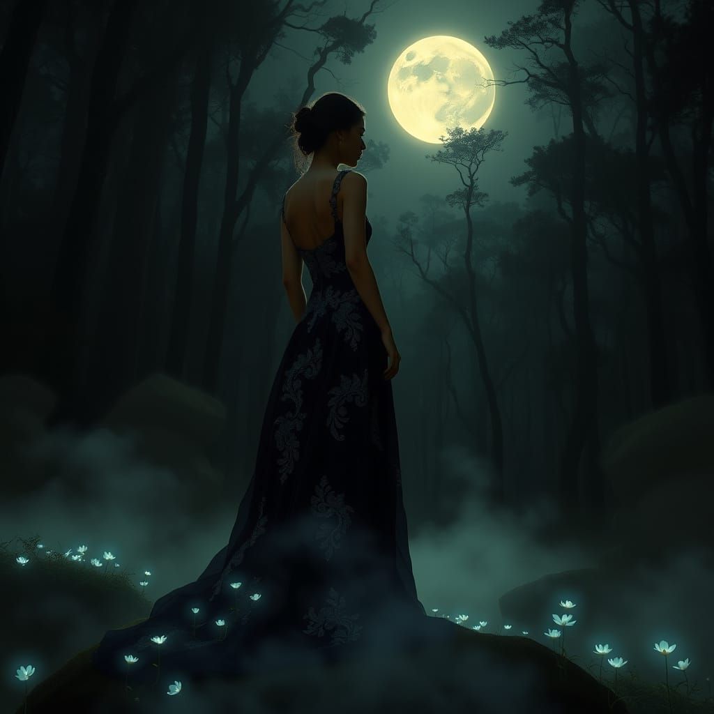 Filipina Woman in Moonlit Forest Gown