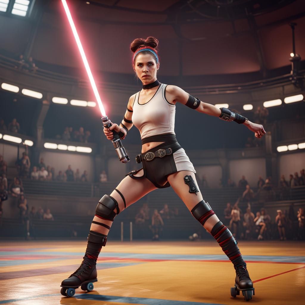 Leia with Lightsaber in Roller Derby: Detailed Matte Paintin...