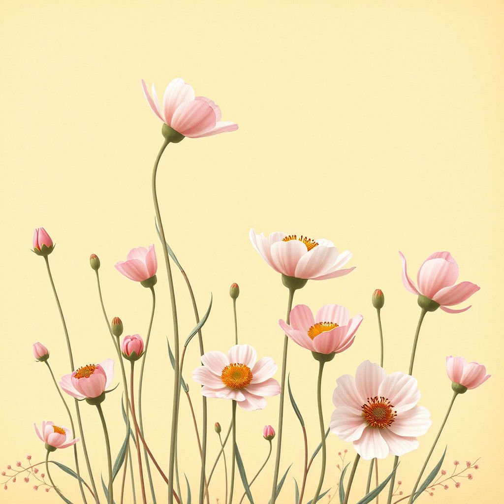 Delicate Botanical Scene in Pastel Colors