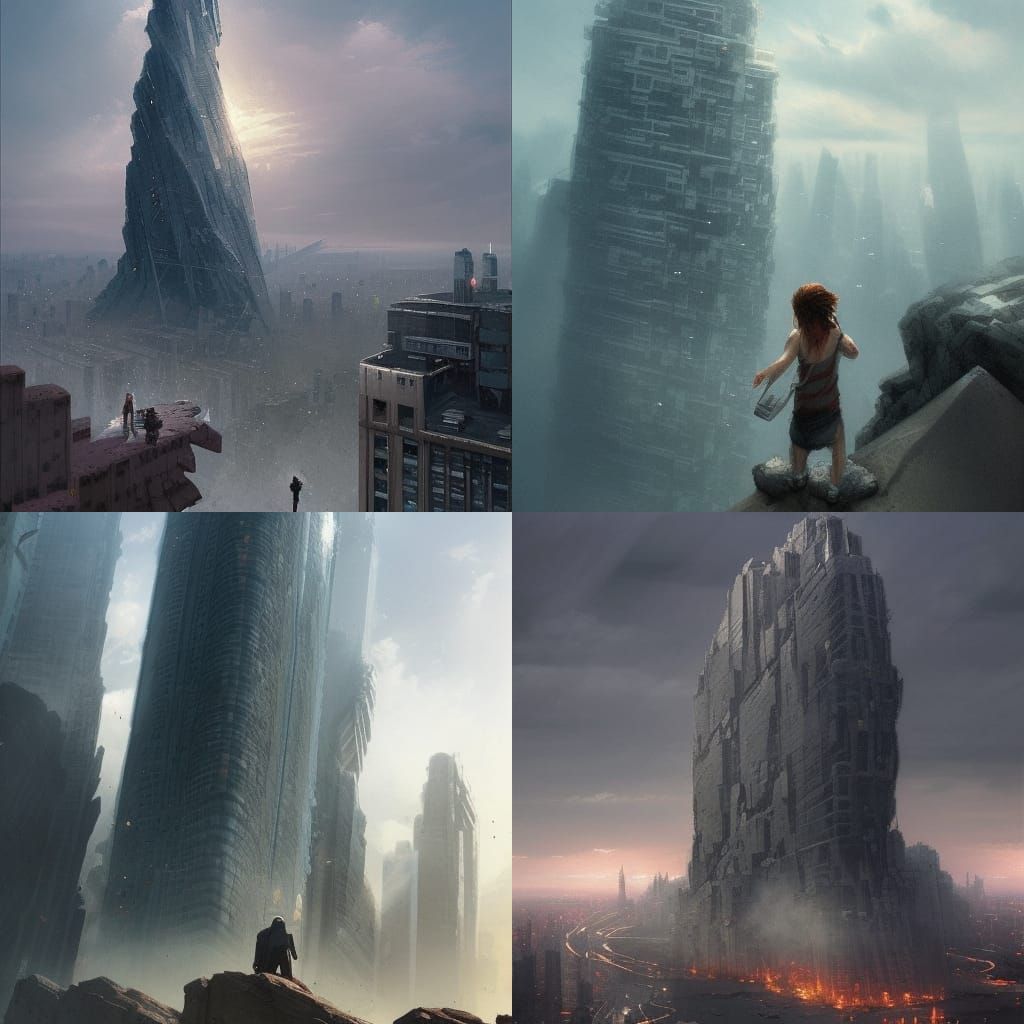 Giant Rock Monster Devouring Skyscraper