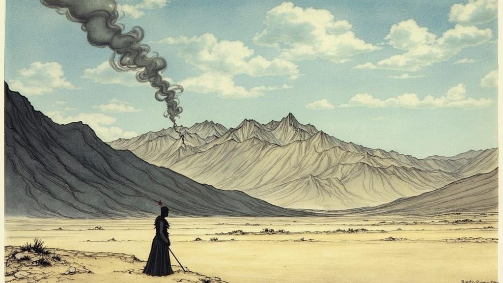 Desert Tableland in Arthur Rackham Illustration Style
