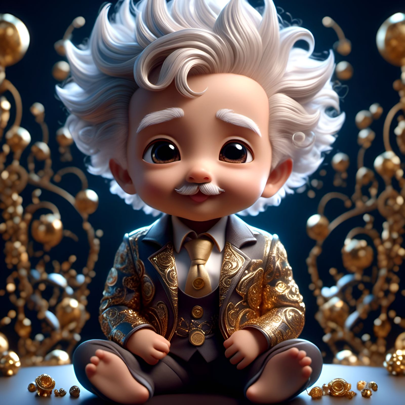 Chibi Baby Einstein Portrait with Intricate Filigree