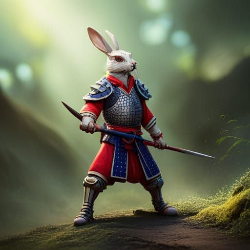 Mischievous Rabbit as Brave Samurai Warrior