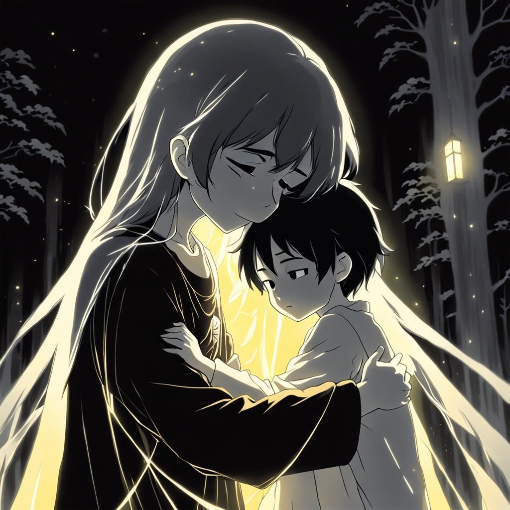 Touching Ghostly Embrace in Anime Style