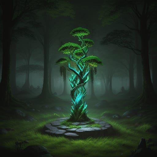 Mysterious Glowing Stone in Forest Concept Art