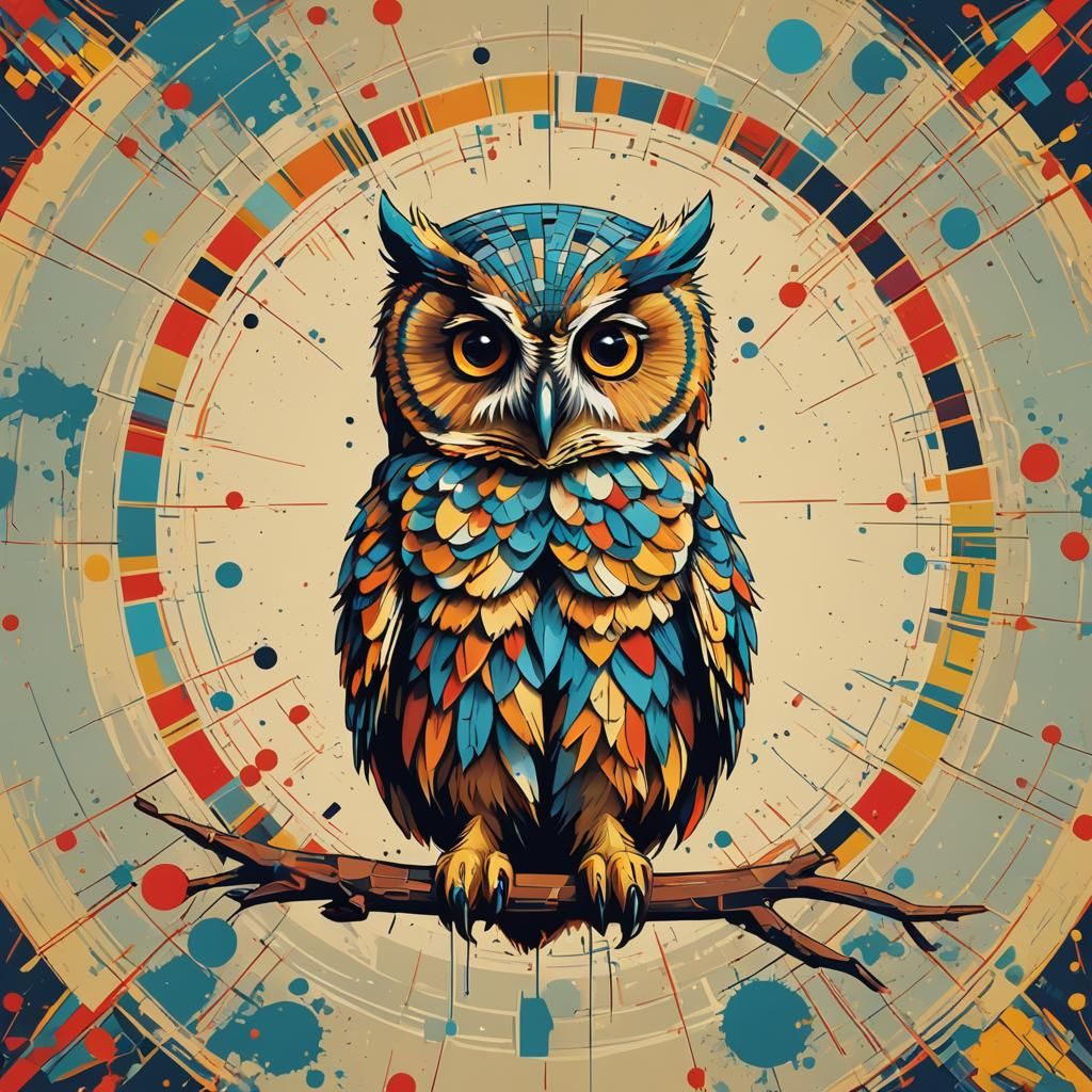 Cute Baby Owl in Pop Art Style