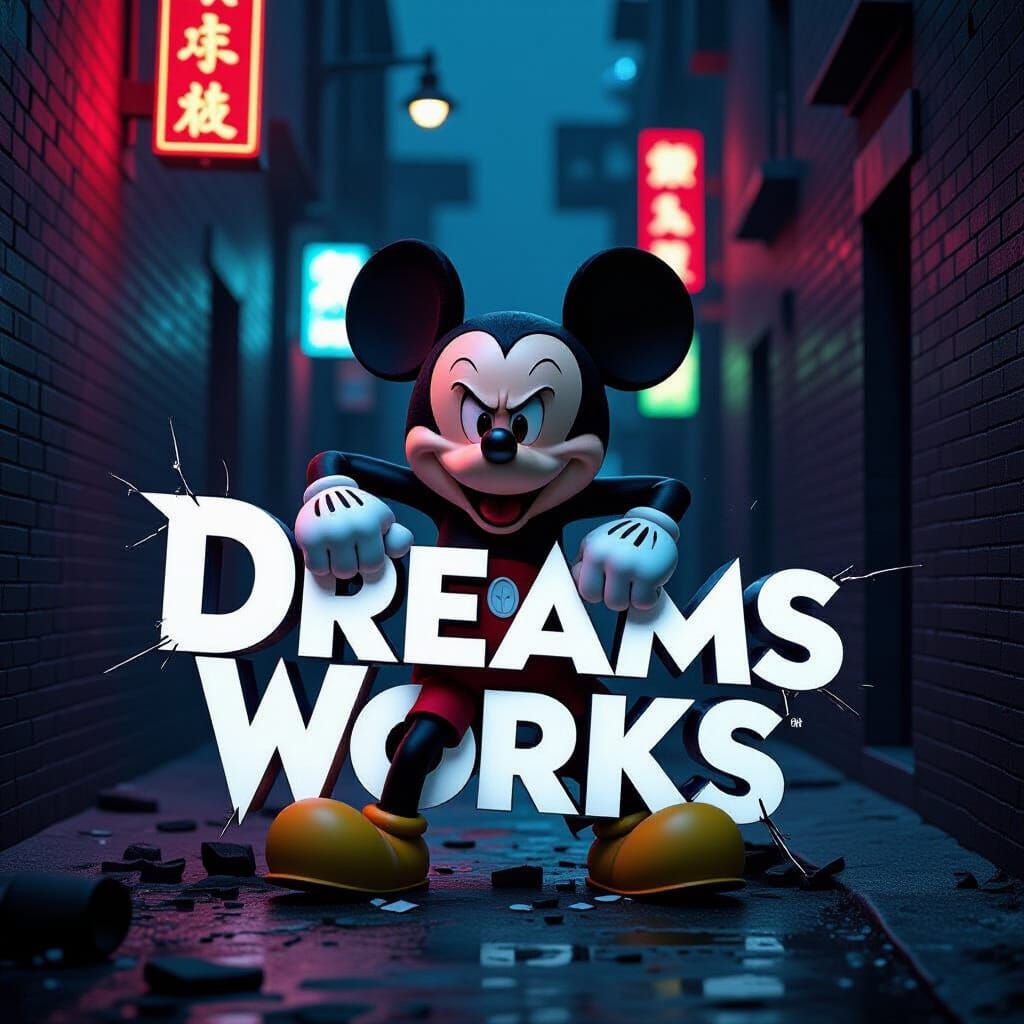 Evil Mickey Mouse Rips Apart Dreams Works Logo