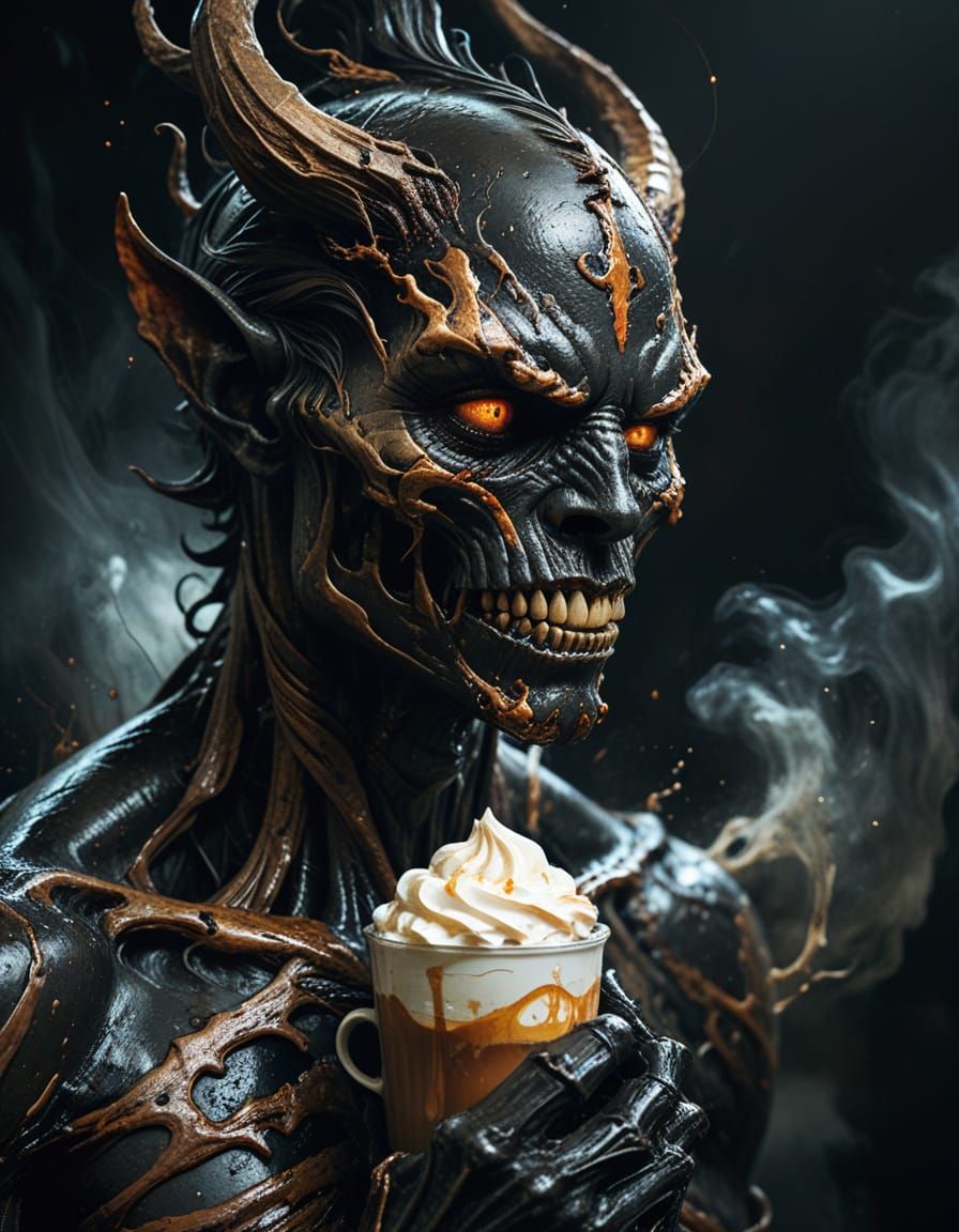 Flowing Coffee Demon in Dark Fantasy Style