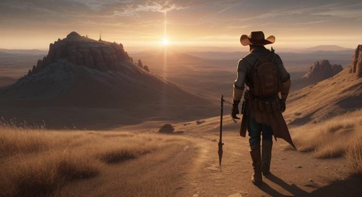 Cinematic Cowboy in Golden Hour Landscape