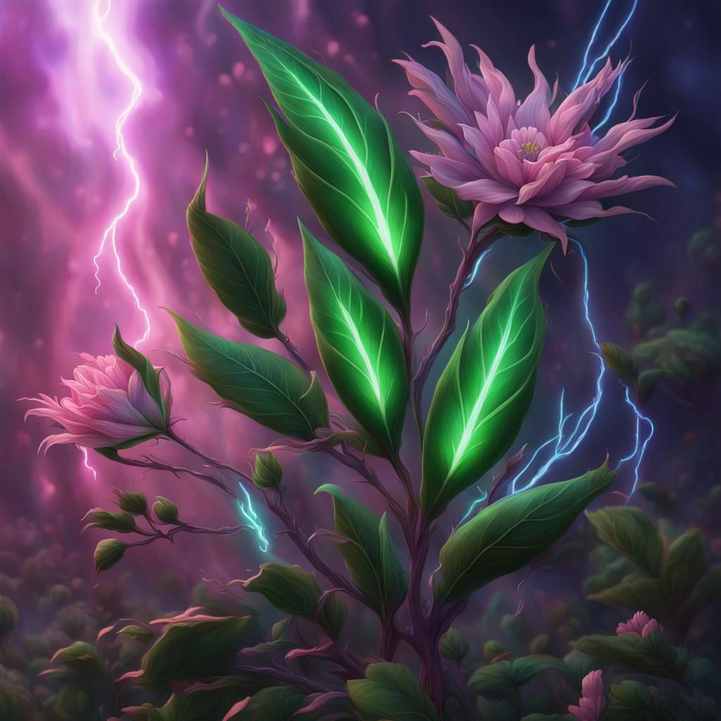 Luminous Number One Formed from Lightning and Flowers