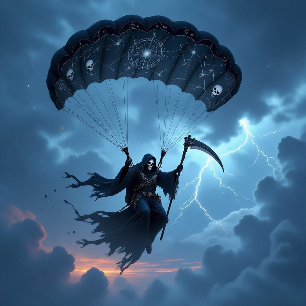 Grim Reaper Skydiving in Epic Fantasy Style