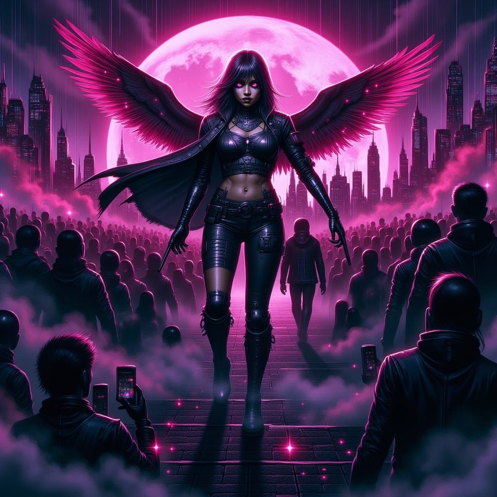 Cyberpunk Angels Celebrated in Neon Streets