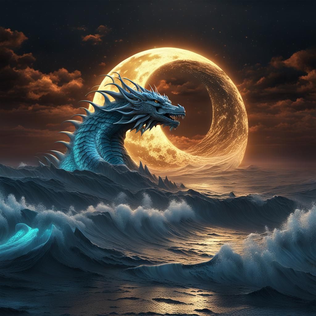 Lunar Dragon Wave: A Fantasy Seascape