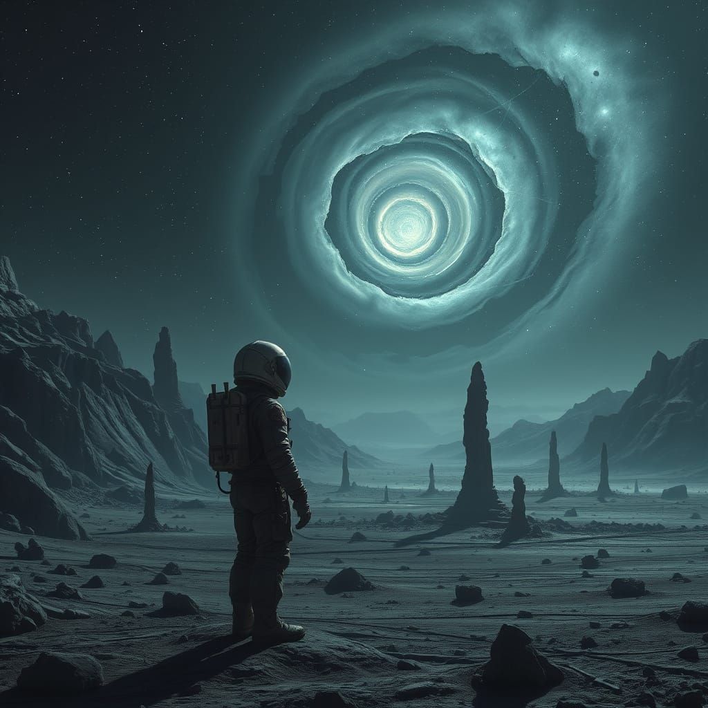 Astronaut Gazes at Nebula on Alien World