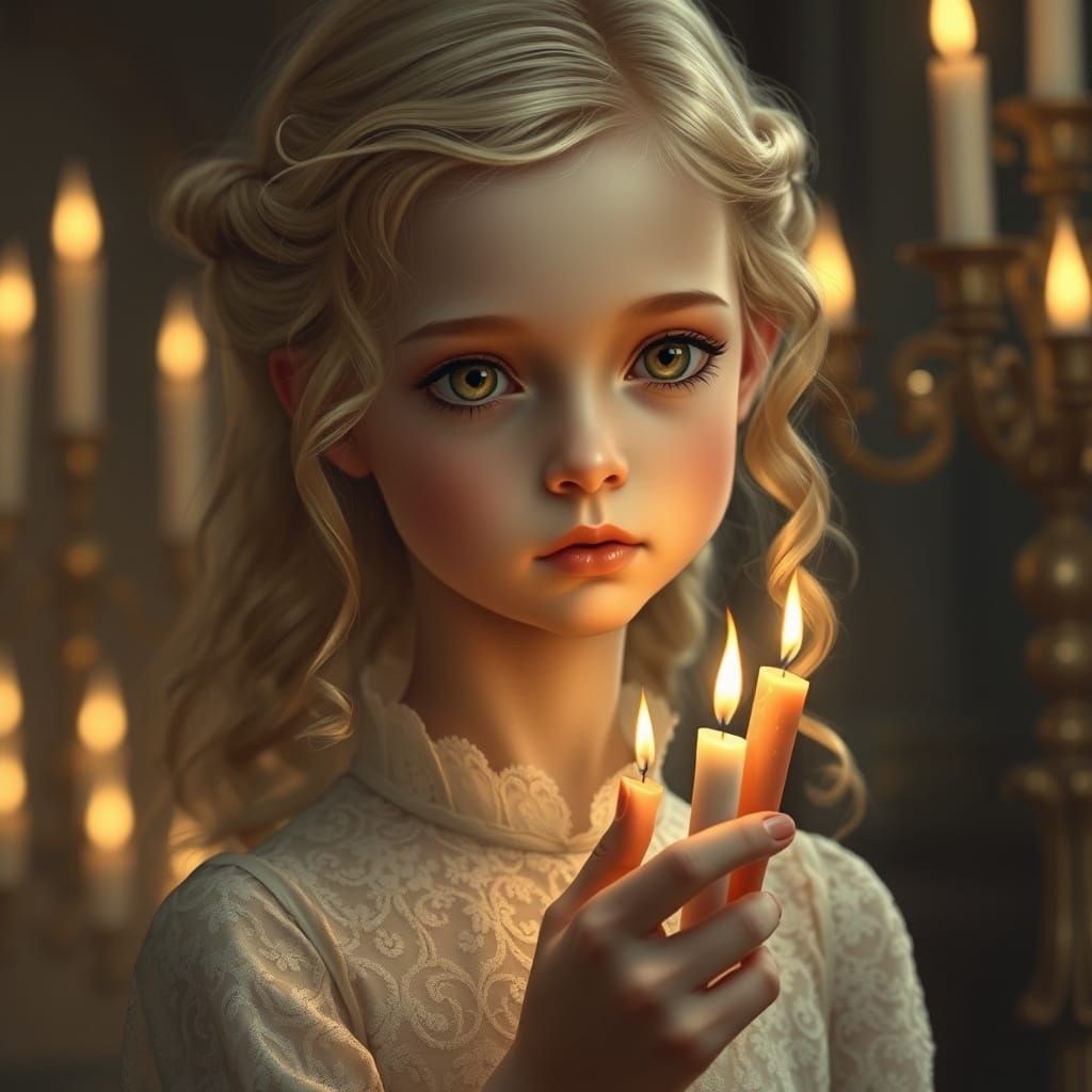 Ethereal Young Girl in Soft Candlelight