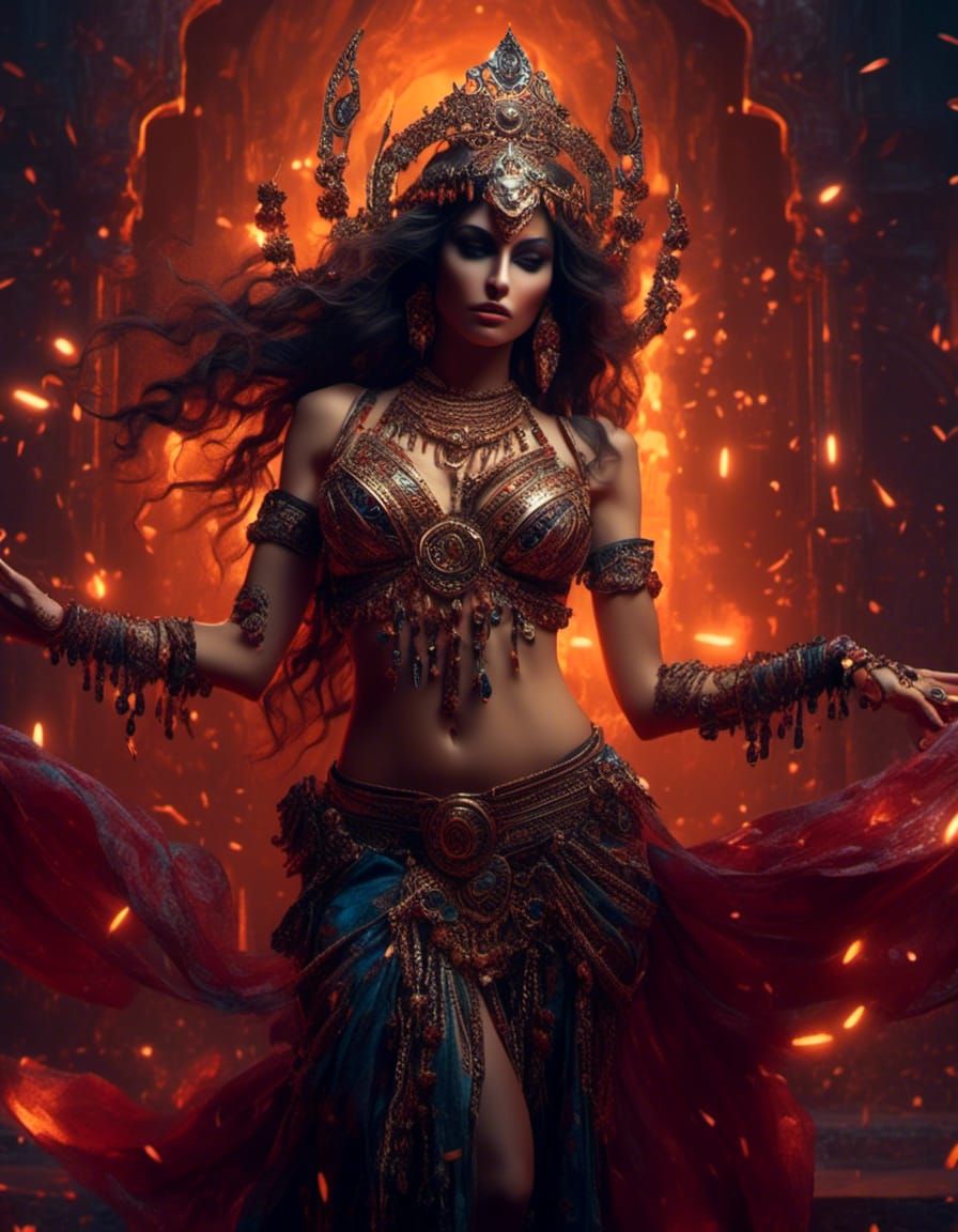 Fantasy Belly Dancer in Dark, Detailed Style