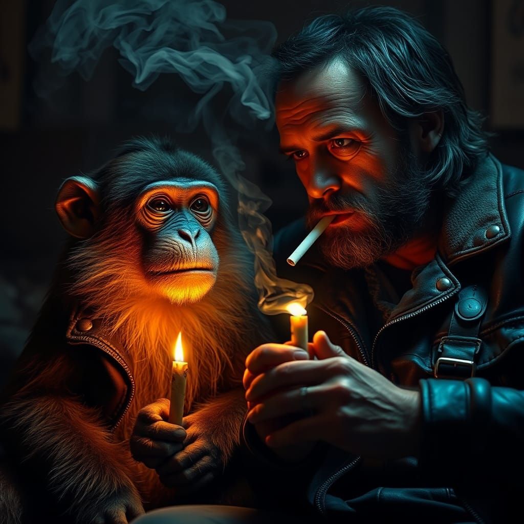 Monkey Sharing Cigarette in Cinematic Style