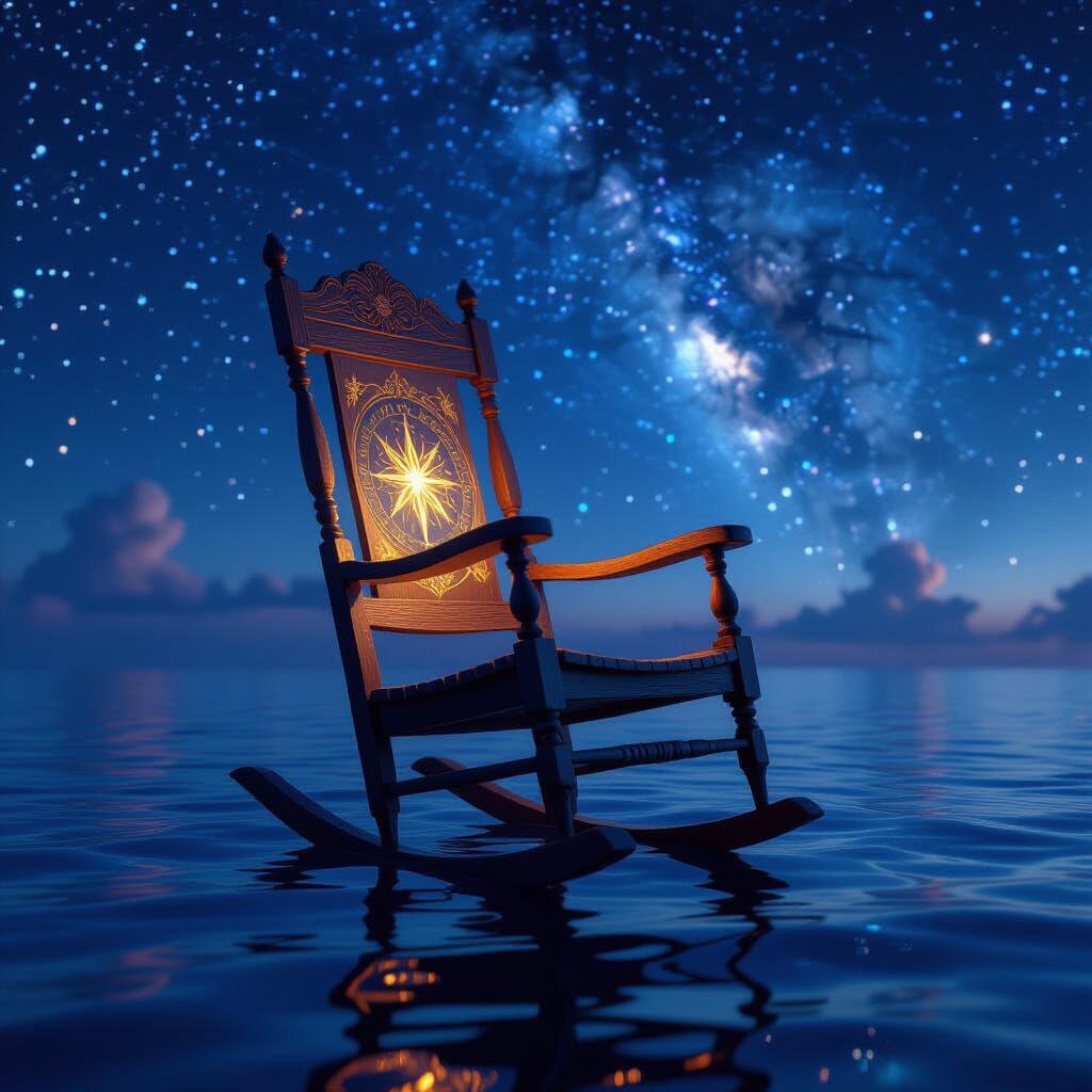 Rocking Chair Amidst Starry Ocean, as Matte Painting