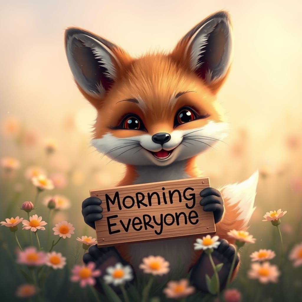 Smiling Fox Cub Greets the Morning: Fantasy Realism