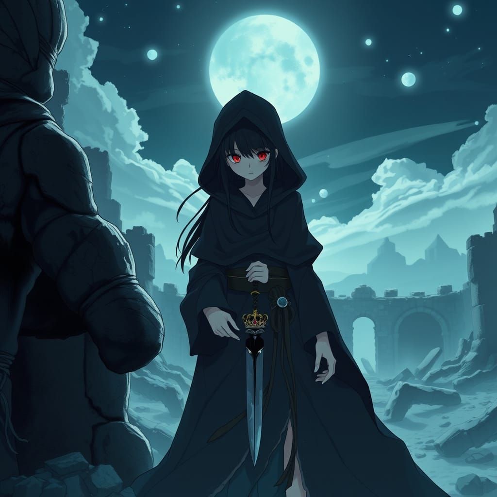 Ethereal Dark Woman in Anime Style