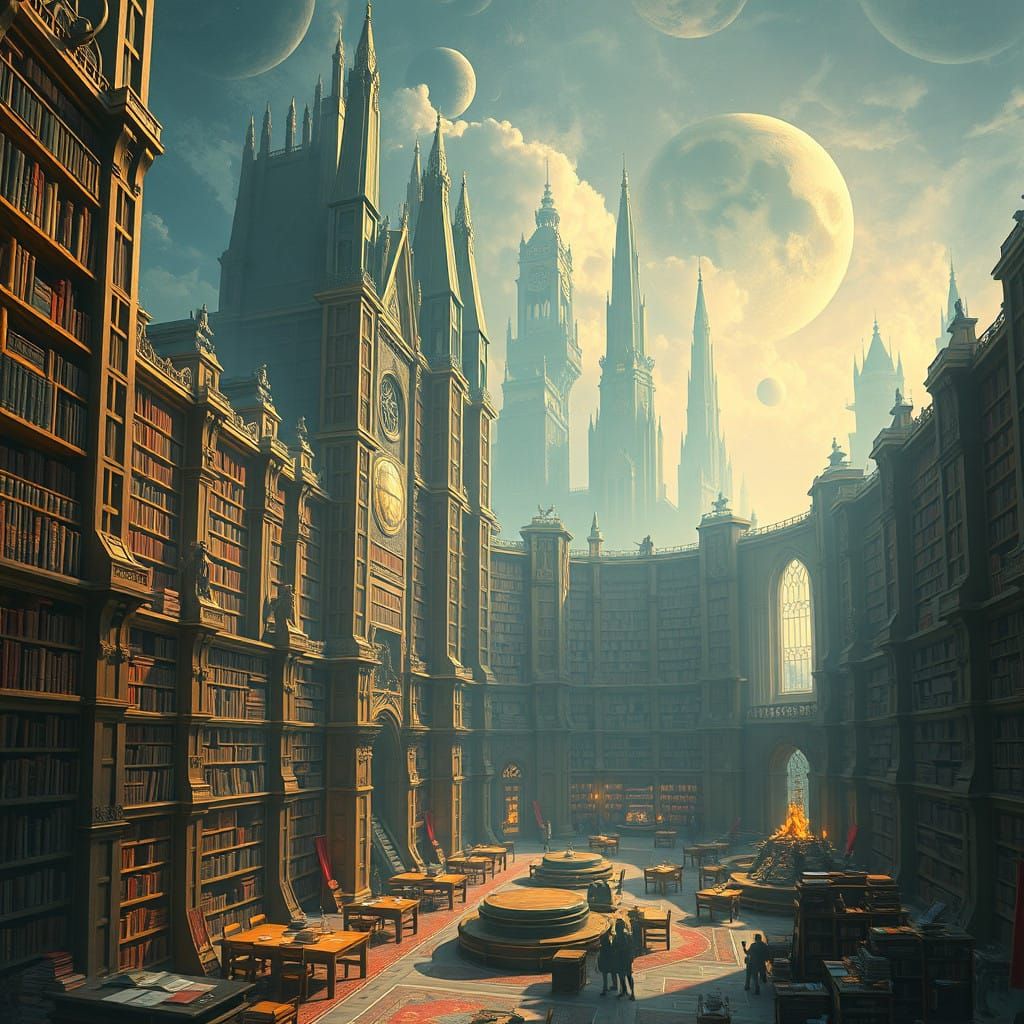 Majestic Library in a Fantastical World