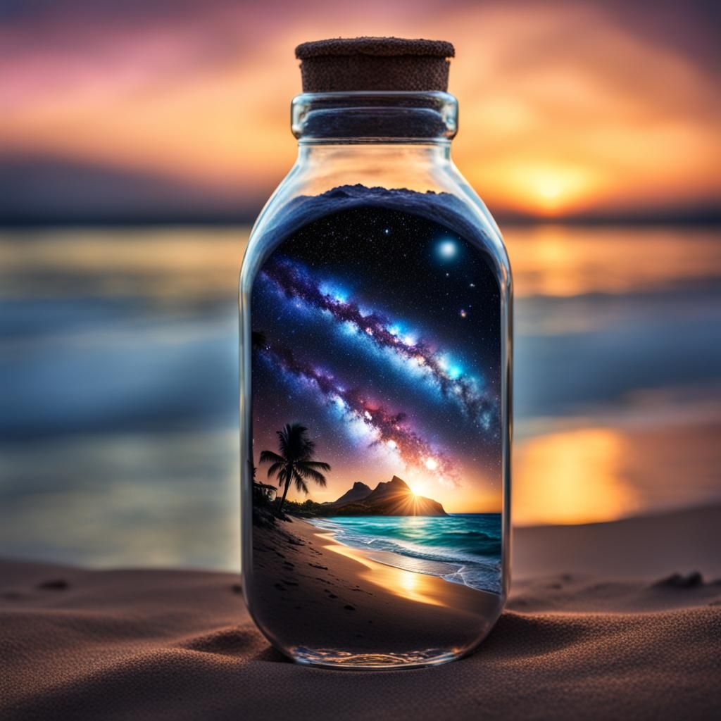 Galaxy in a Bottle on the Beach