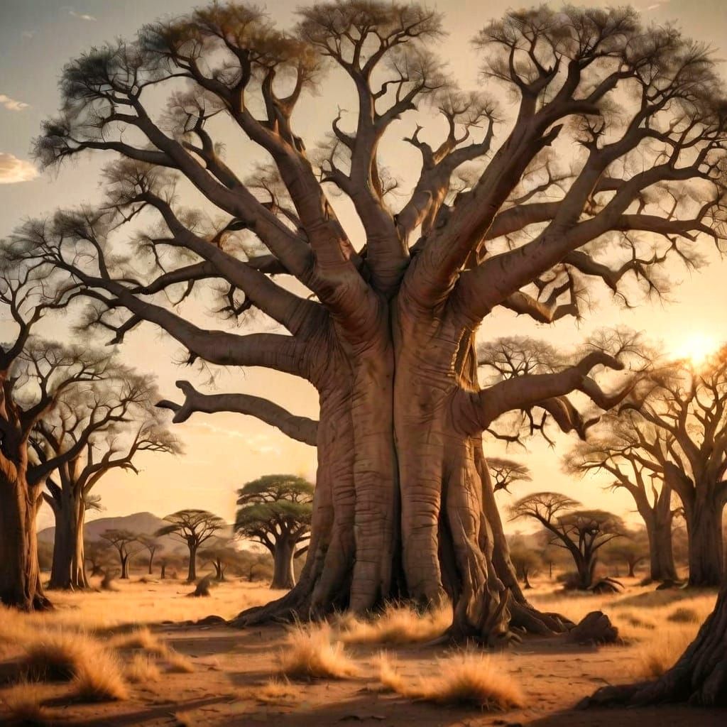 Ancient Woman in Savannah Landscape