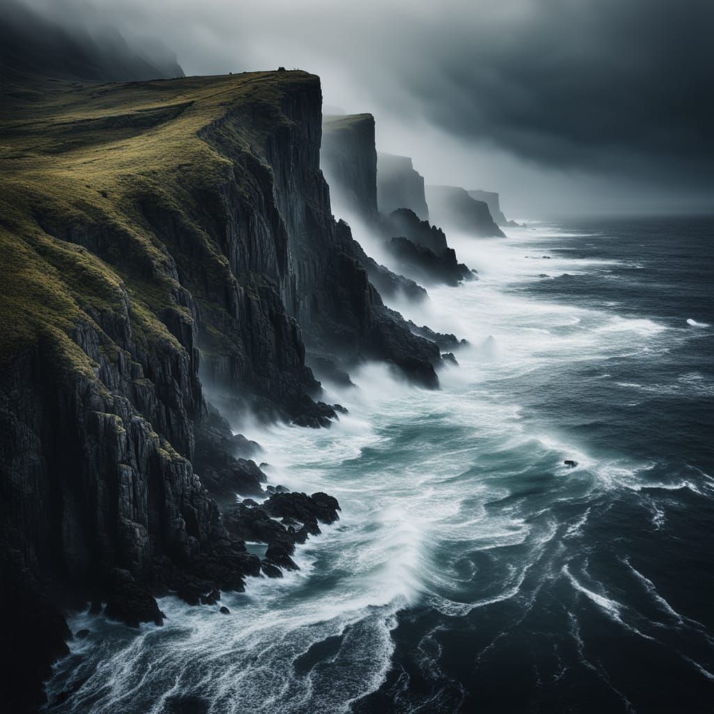 Moody Atmospheric Sea Landscape with Milky Mist