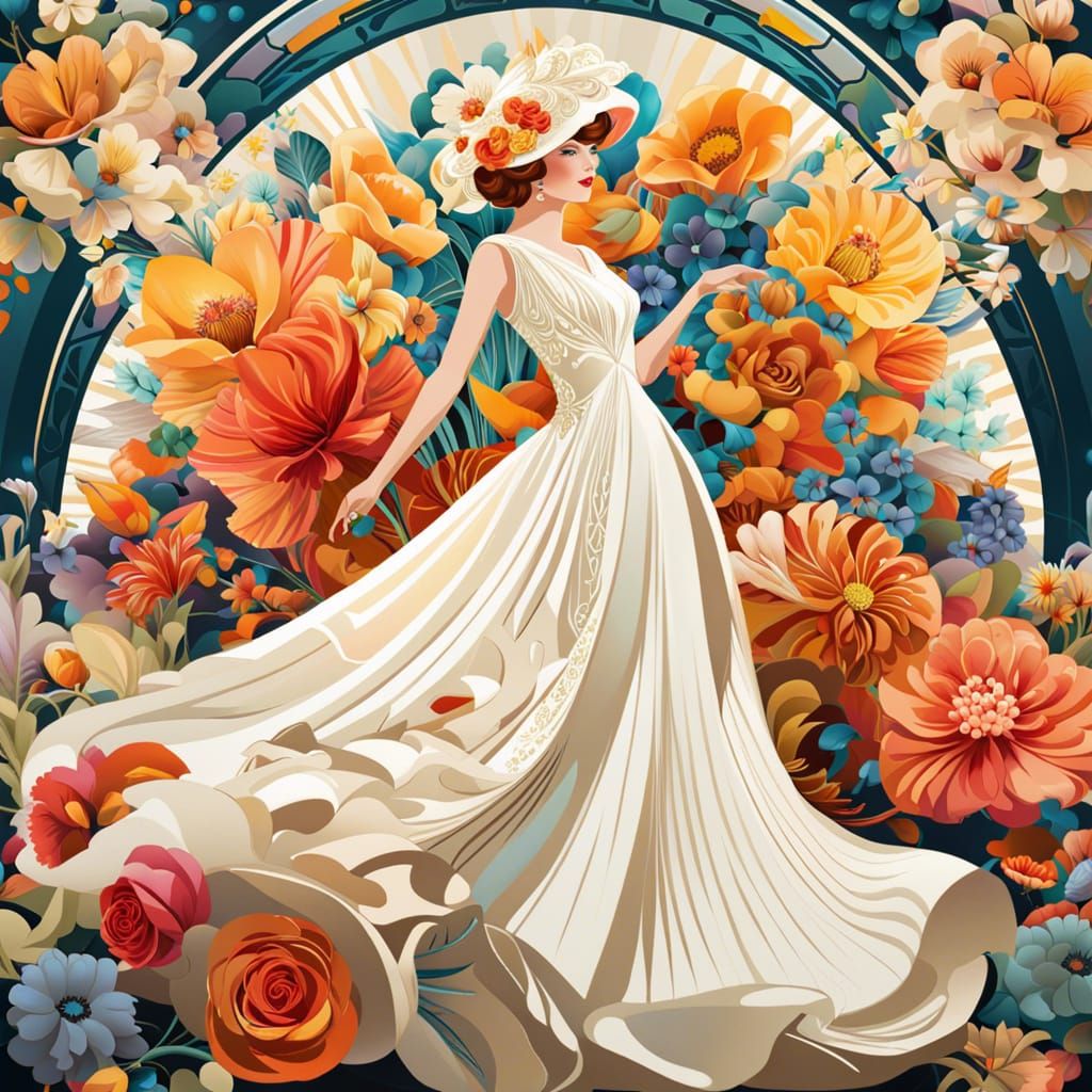 Art Deco Floral Bride Digital Illustration