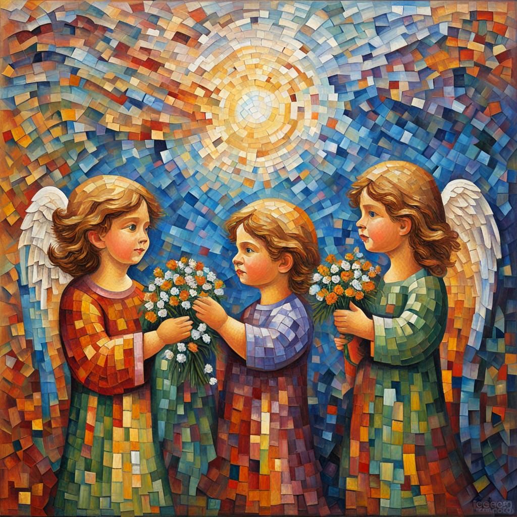 Angels in Mosaic: Expressionist Oil Painting