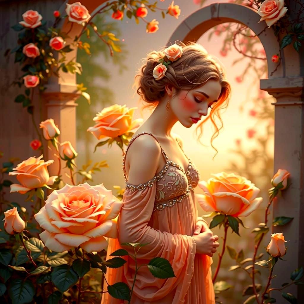 Romantic Garden Scene in Whimsical Watercolor Style