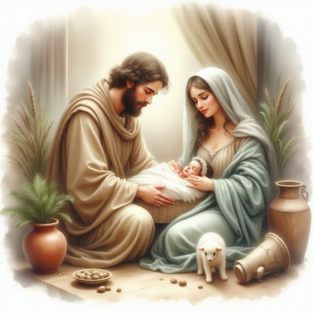 The Nativity scene with Joseph, Mary and baby Jesus.