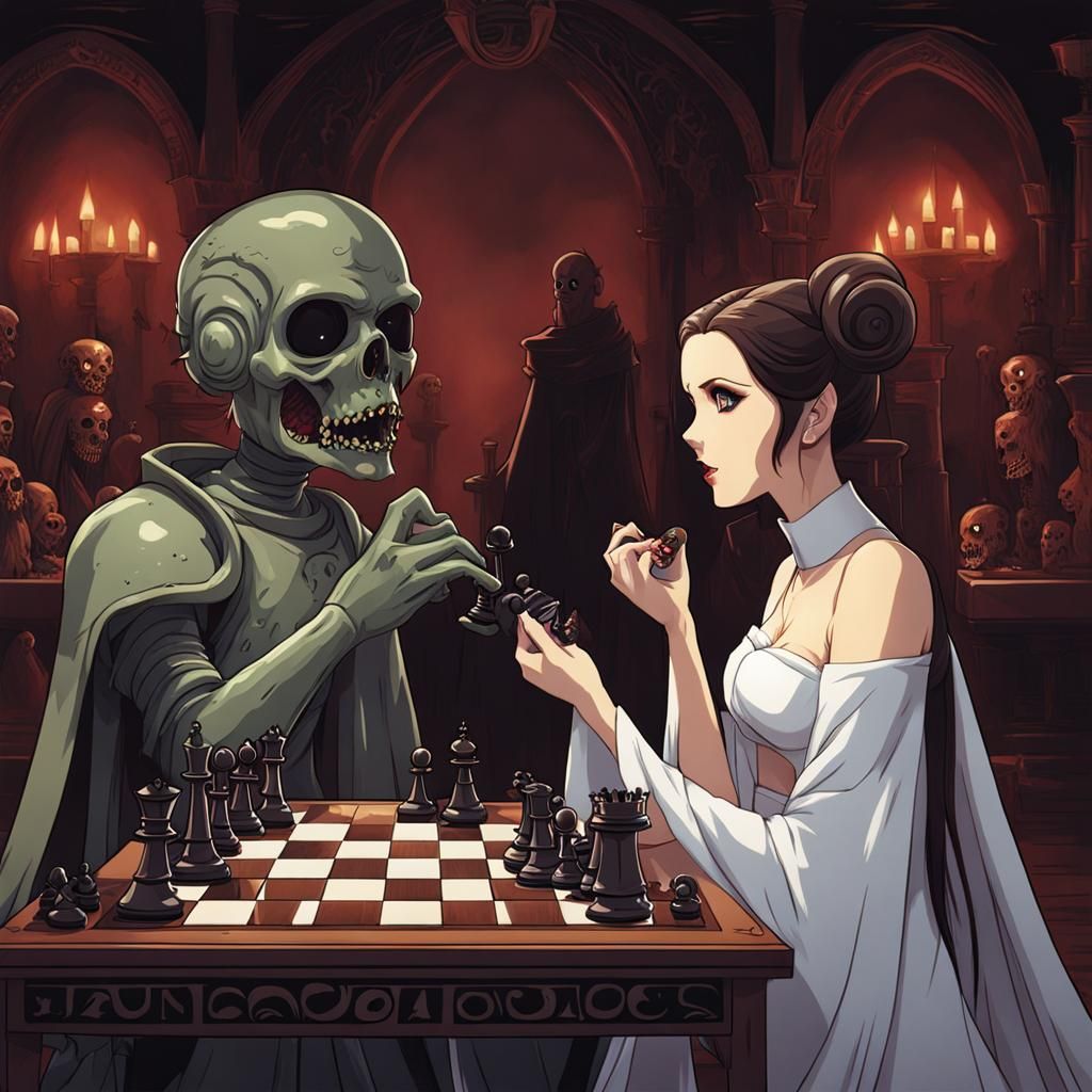 Princess Leia and Zombie Chess Match: Anime Style