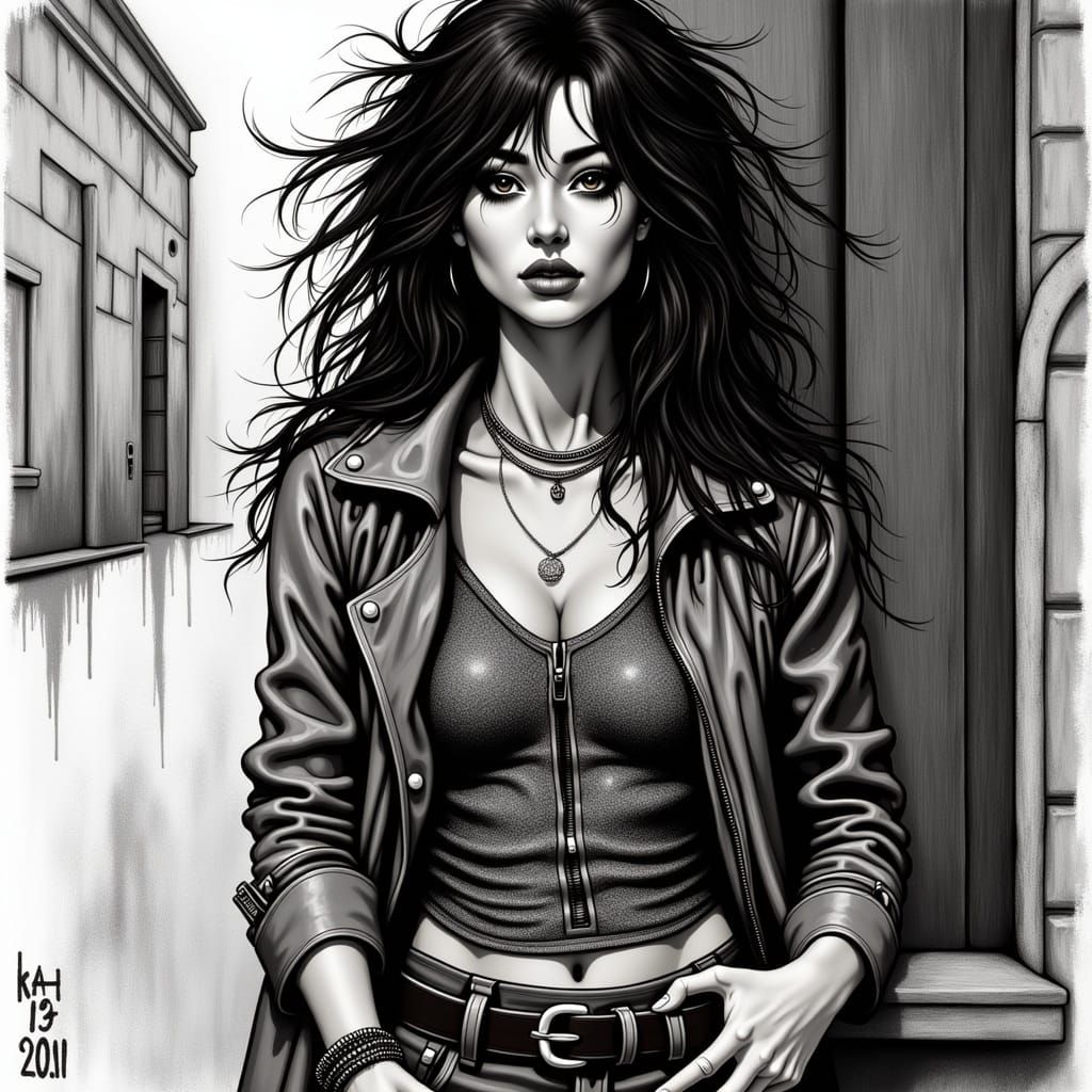 Monochrome Portrait of Woman in 1980s Style