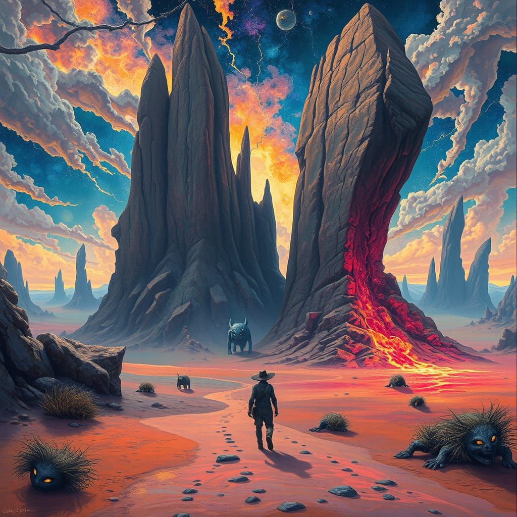 Surreal Desert Landscape with Lone Wanderer