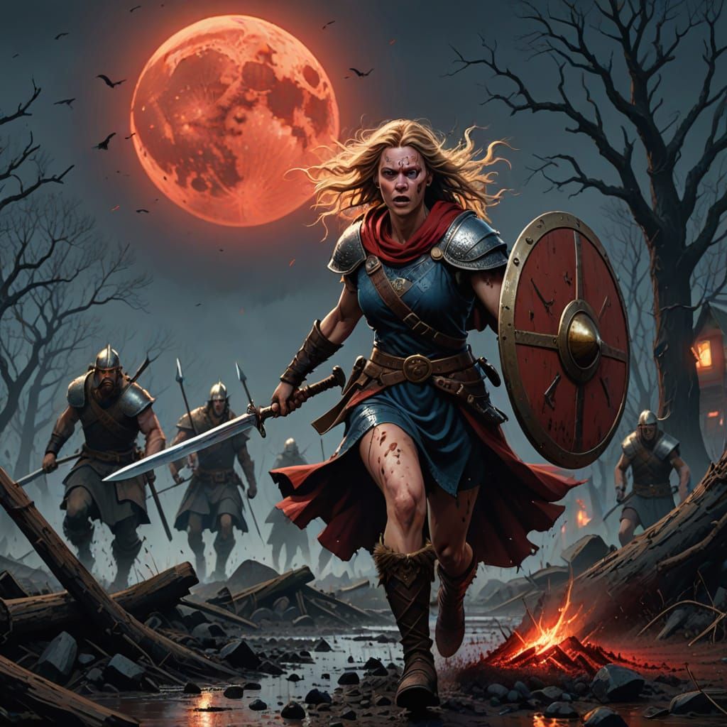 Viking Woman Warrior in Sci-Fi Battle Scene