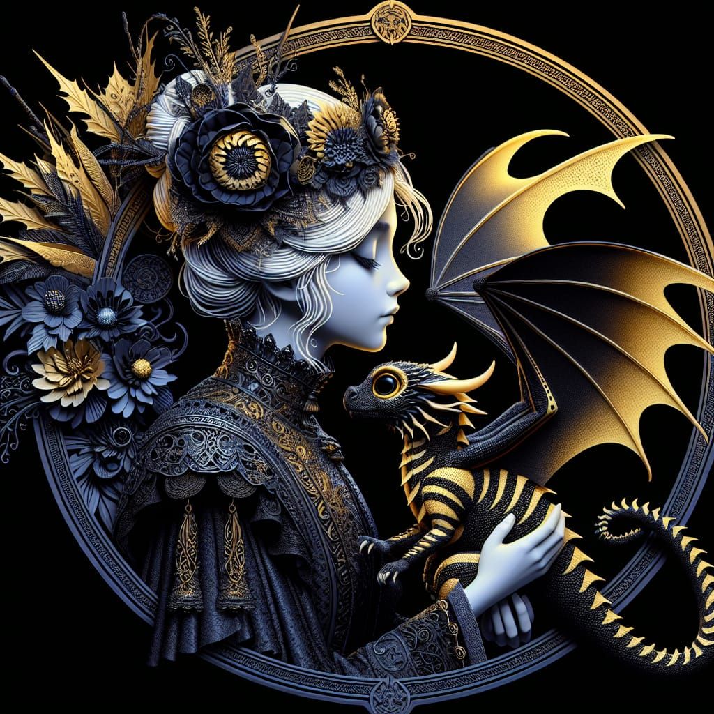Gothic Princess with Dragon: 3D Fantasy Art