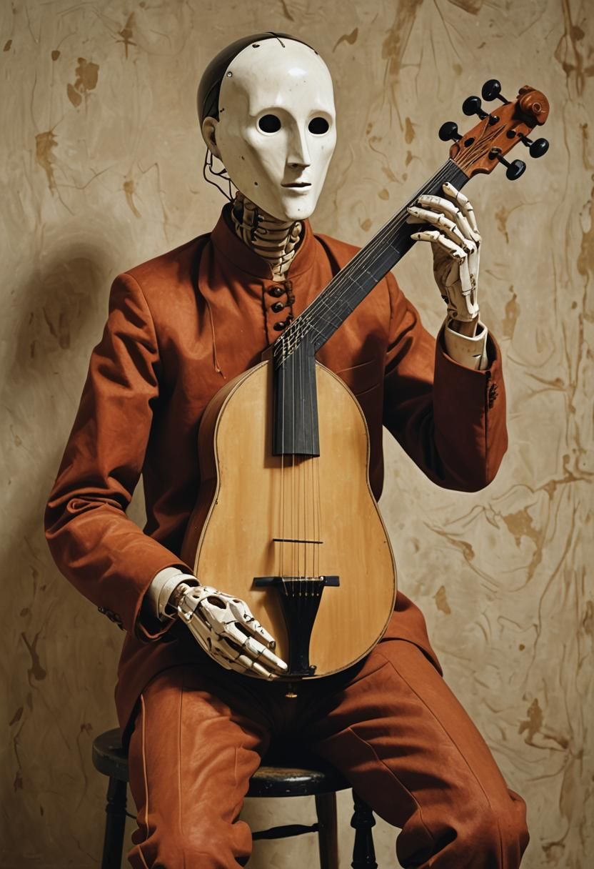 Faceless Mannequin Plays Bouzouki in De Chirico Style