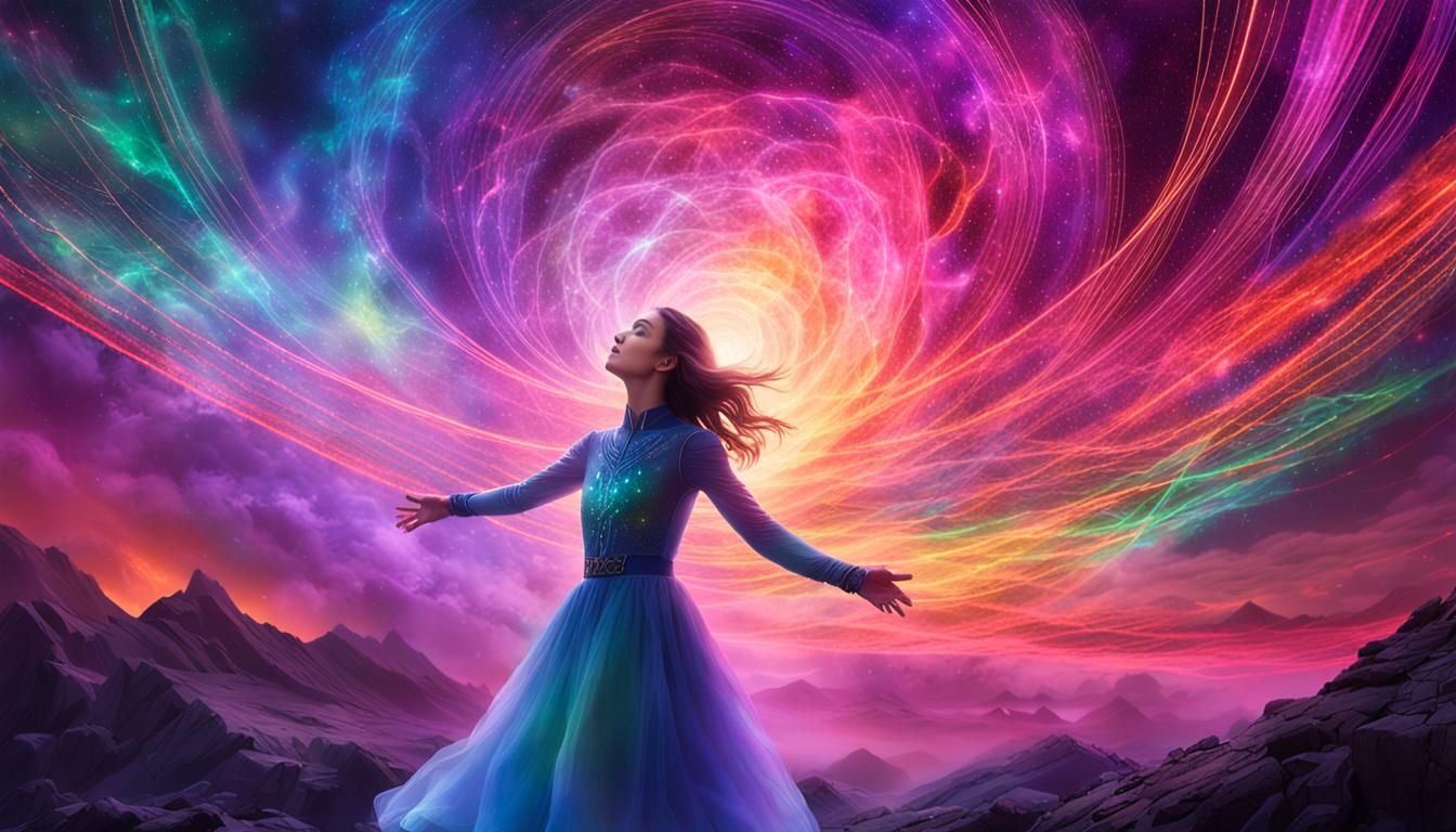 Ethereal Woman Bathed in Neon Laser Lights