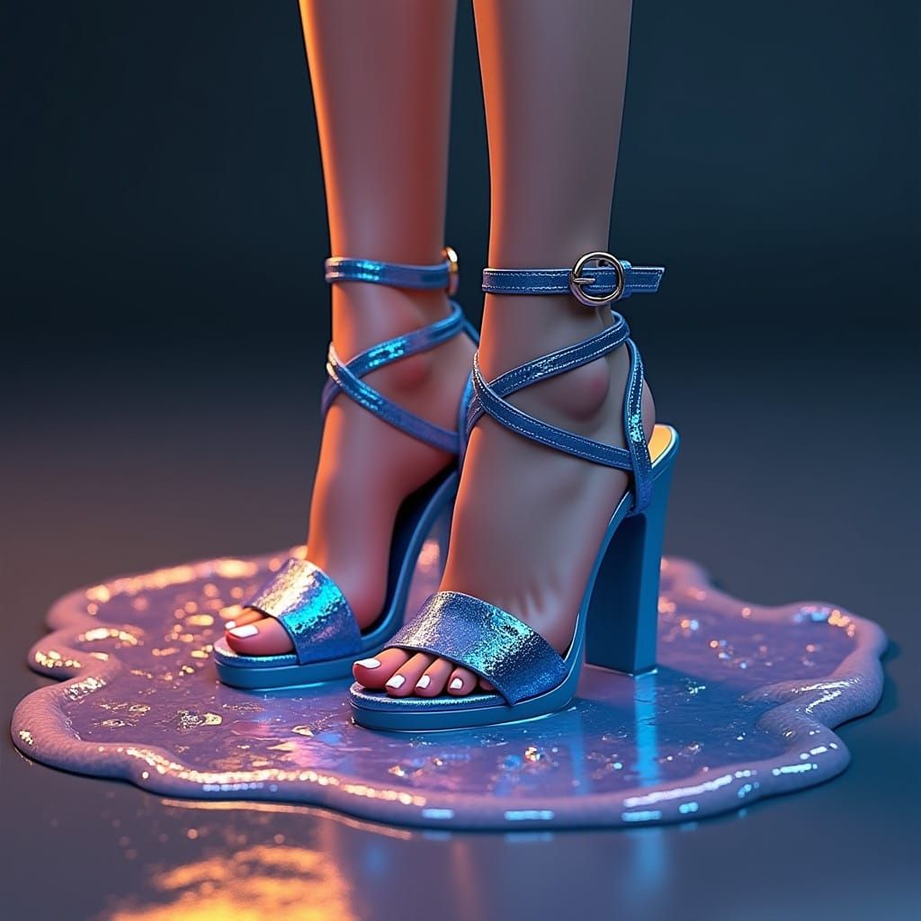 Woman's Feet in Surreal Blue Glue Scene, Inspired by Fantasy...