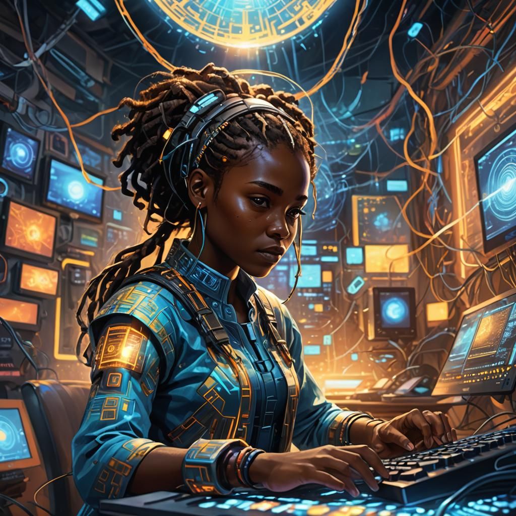Mystifying Blue Glow: Young Girl and Computer