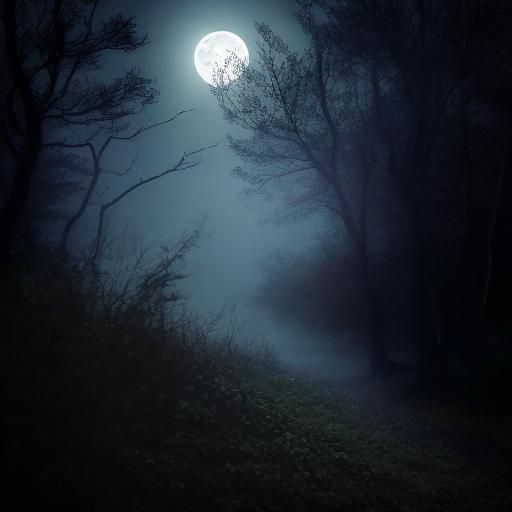 Autumn Forest Cabin Lit by Moonlight