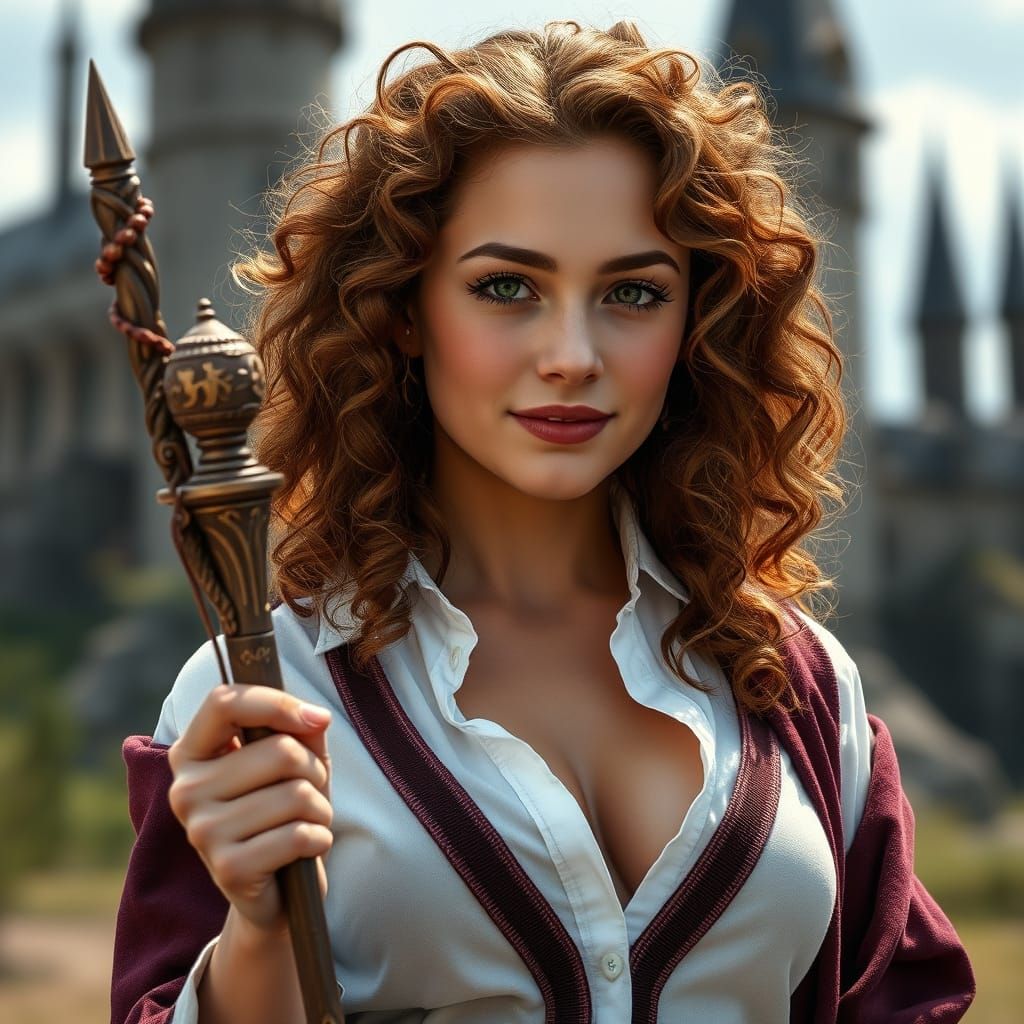 Realistic Portrait of a Girl in Hogwarts Uniform