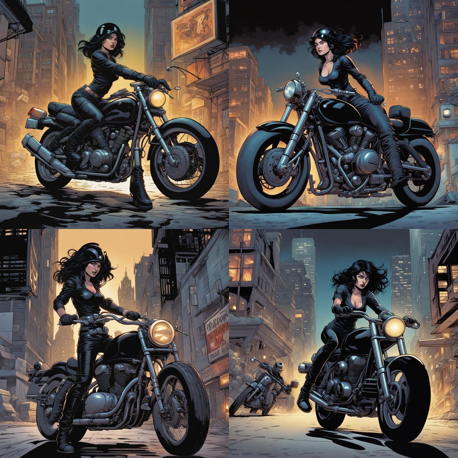 Comic Book Art of Woman on Motorcycle
