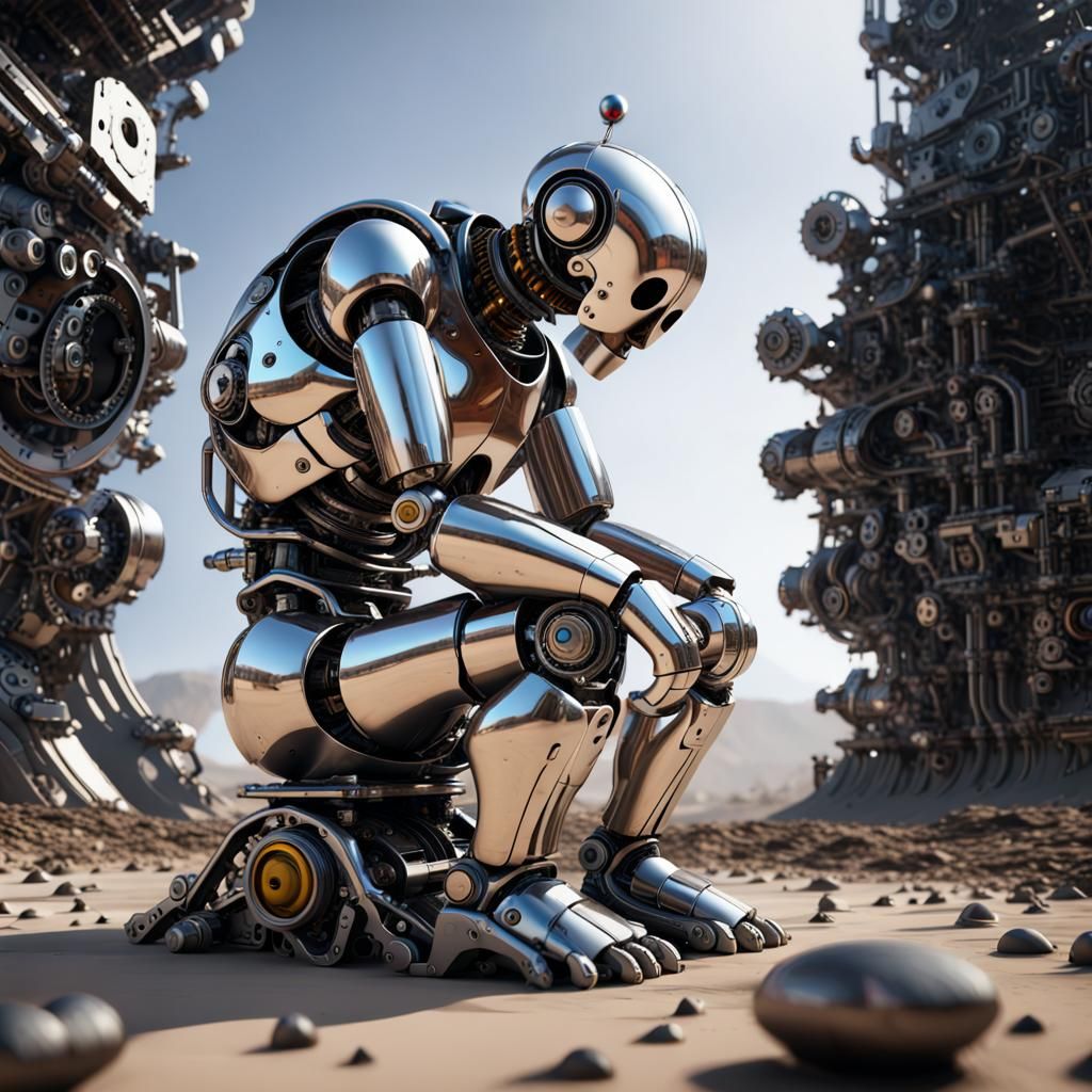 Futuristic Mechanized Thinker in Sci-Fi Style