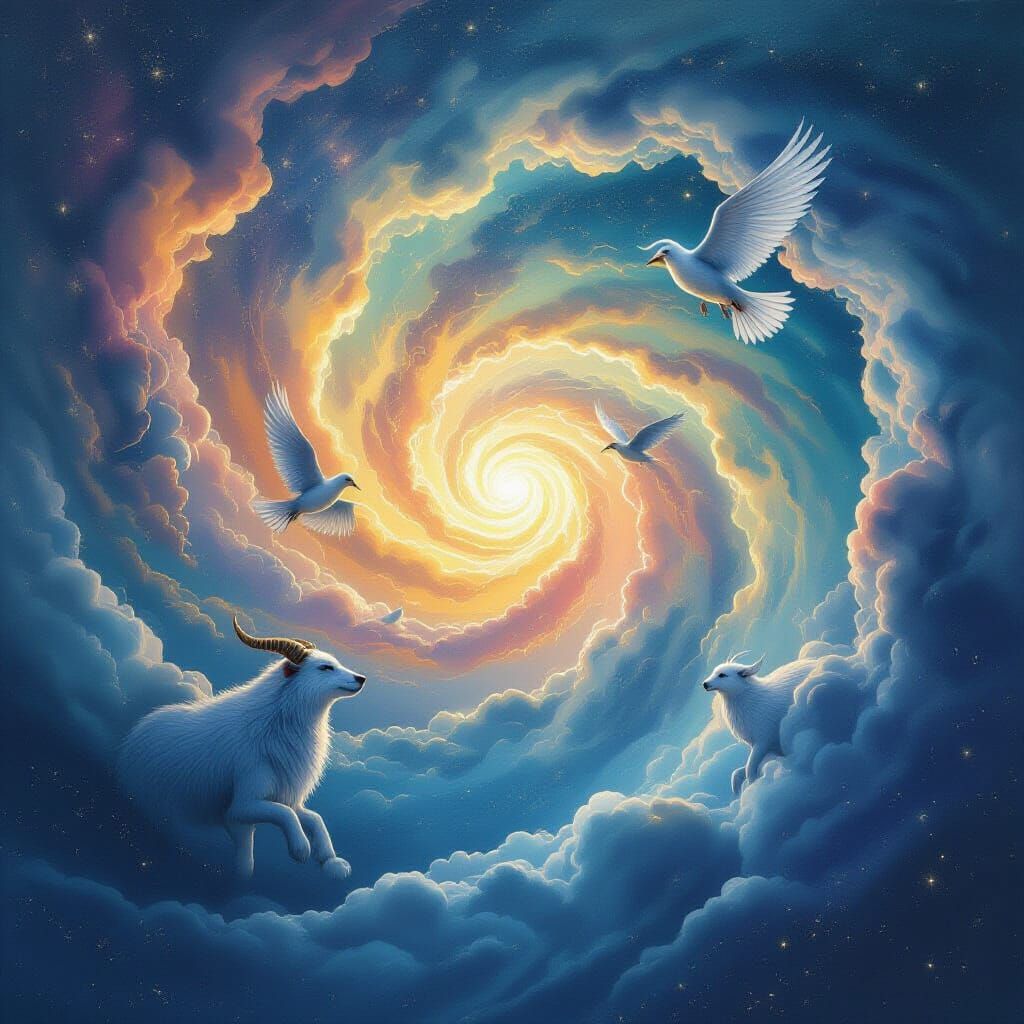 Mythical Creatures in Cosmic Dreamscape