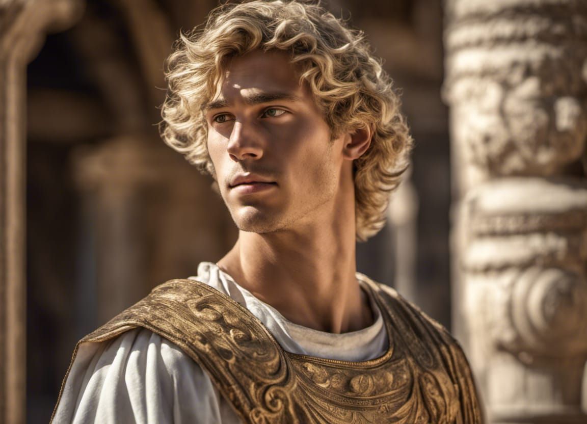 Apollo's Son in Roman Temple, Hyperrealistic Detail