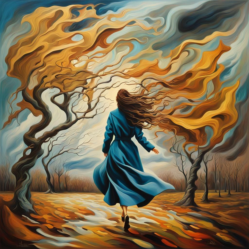 Woman in Wind, Surrealist Salvador Dali Style