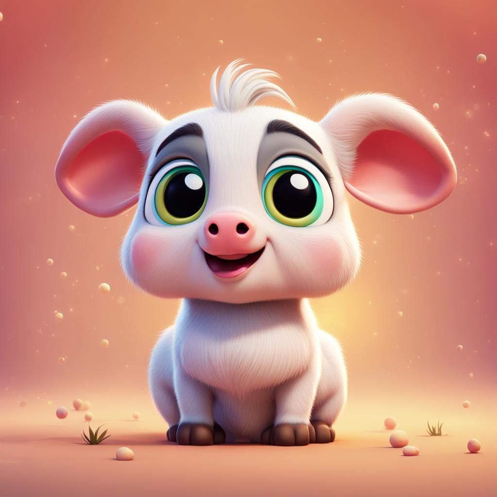 Cute Baby Farm Animal: Pixar-Style 3D Cartoon